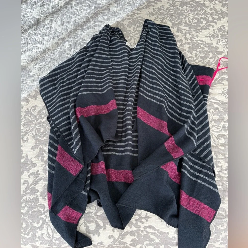 Striped Navy and Pink Poncho Wrap Sweater by MERSEA - Picture 1 of 9